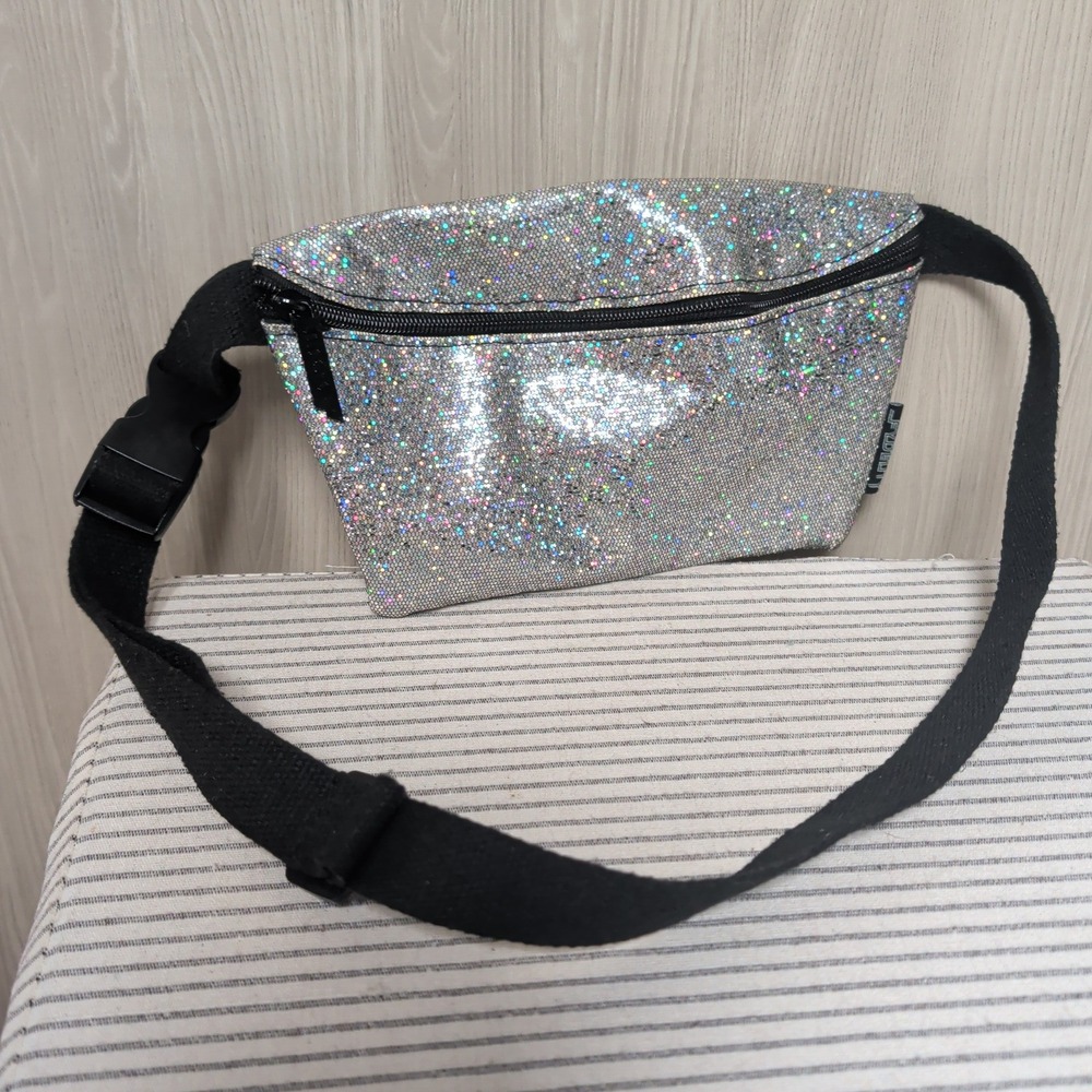 Fydelity‎ Fanny Pack Women OS Silver Excellent Holographic Glitter Festival Bag